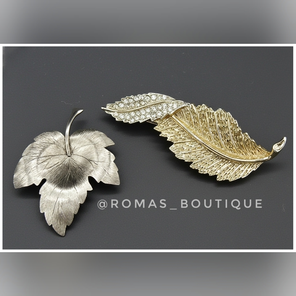 Vintage Sarah Coventry Leaf Brooch And Krementz Leaf Brooch